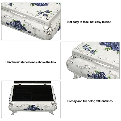 Diydeg Rectangle Antique Metal Jewelry Box, Alloy Jewelry Box Trinket Organizer Storage Box Engraved Jewelry Decorative Box with Rose Pattern Keepsake Girls Ladies (4.9x 3x2.2in,3 - color: 2#