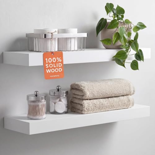 Homeforia 24 Inch Floating Shelves, High-End Solid Pine Wood, Set of 2 - color: Classic White - Soft Neutral Satin, size: 24 inch