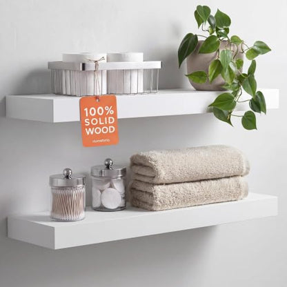 Homeforia 24 Inch Floating Shelves, High-End Solid Pine Wood, Set of 2 - color: Classic White - Soft Neutral Satin, size: 24 inch