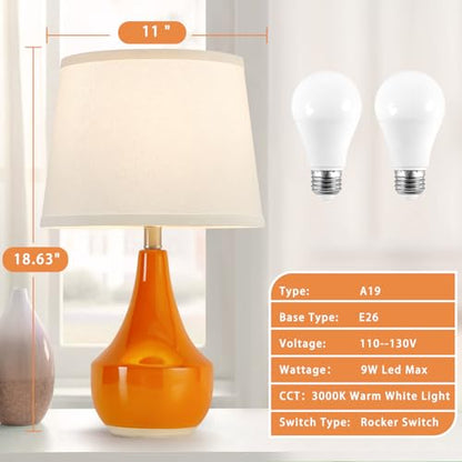 GyroVu 18" Table Lamp Set of 2, Ceramic Lamp Classic Beside Lamps Nightstand Lamp Modern Table Lamp for Living Room, Bedroom & Office Rocker Switch Orange-LED Bulbs Included - color: 18.63" Orange