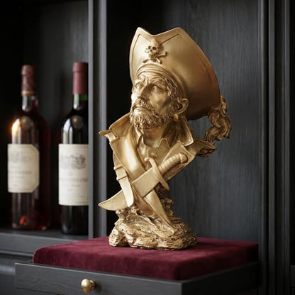 H&W Golden Pirate Figurines - Buccaneer Francis Drake Statue Decoration - color: Pirate-golden