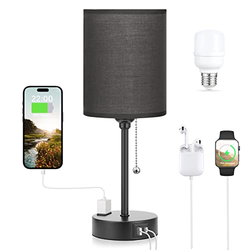 Small Bedside Table Lamp for Bedroom - Desk Lamp with USB Ports for Dorm - color: Black, size: 14.6 in