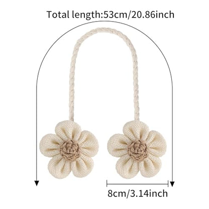 Meplait 2 Pack Flower Curtain Tiebacks, Boho Tie Backs for Curtains, Beige - color: A Flower-beige