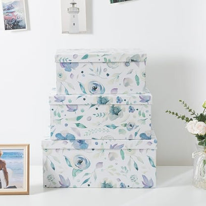 Soul & Lane - Handpicked Bouquet Floral Storage Boxes with Lids, Set of 3 - color: Handpicked Bouquet