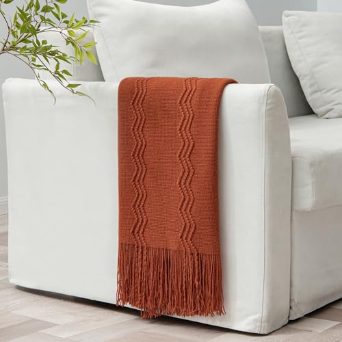 MIULEE Fall Rust Knitted Boho Throw Blanket for Couch 50"x60" - color: Rust, size: 50" x 60"