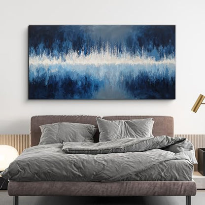 YISXINOAG Deep Blue Abstract Wall Art Modern Calm Cool Tones Canvas 24"X48" - color: deep blue, size: 48"L x 24"W