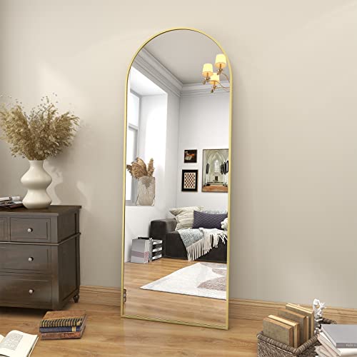 BEAUTYPEAK 64"x21" Arch Floor Mirror, Full Length Wall Hanging or Leaning Arched-Top Full Body Mirror with Stand for Bedroom, Dressing Room, Gold - color: Gold, size: 64"L x 21"W