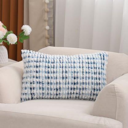 LUOYEHK Boho Throw Pillow Covers 12x20 Inch Set of 2 Chenille Tufted Pillow Case Farmhouse Neutral Cushion Covers for Couch Sofa Bed Living Room, Blue White - color: Blue White, size: 20" x 12" (Pack of 2)