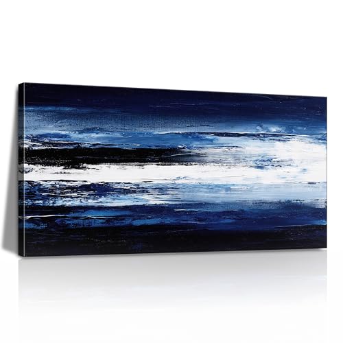 LKY ART Large Blue Abstract Canvas Prints Wall Art and White Modern Seascape Wall Decor Ready to Hang for Bedroom Living room Office Dining Room 30"x58" - color: Dark blue, size: 58"L x 30"W