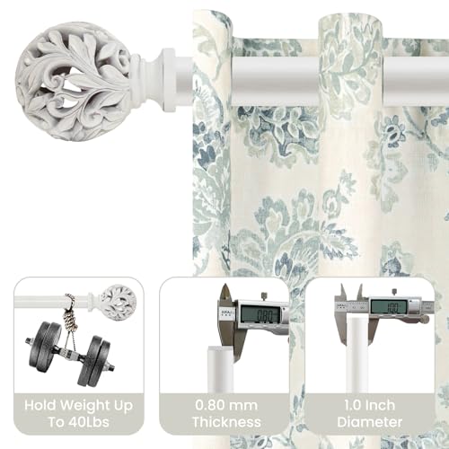 Ycolnaefllr Carved Leaf Curtain Rod, Weathered White, Adjustable 36-88" - color: Weathered white, size: 36-88"