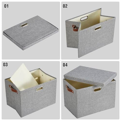 17" Large Fabric Storage Box with Lids, 3-Pack, Gray - color: Gray, size: Large-17"