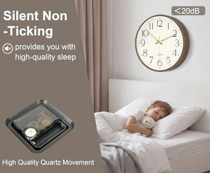 16 Inch Wall Clock, Silent Analog Clock Battery Operated - color: Brown Wood Grain, size: 16In