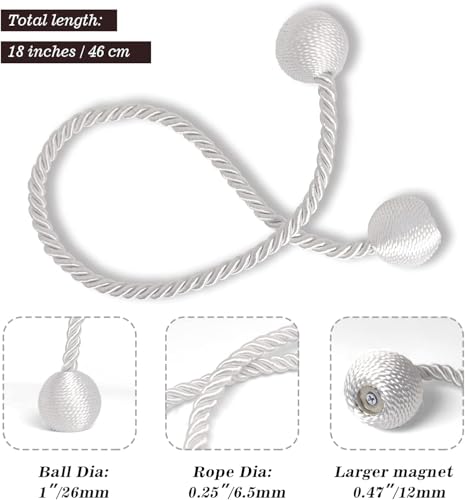 Magnetic Curtain Tiebacks Curtain Tiebacks Buckles Holdbacks Holders Hooks Clip for Home Outdoor Bedroom Office Decorative Curtain (White)