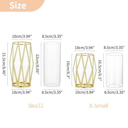 NUPTIO Gold Geometric Hurricane Glass Candle Holders, Set of 2 - color: Gold, size: XS+S