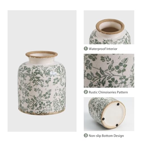 Vintage Chinoiserie Ceramic Vase, Green Flower Vases for Home Decor, 6.2in - color: Green