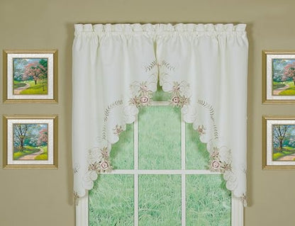 Today's Curtain Verona Reverse Embroidery Swag, 38", Ecru/Rose, 60"W X 38"L - color: Ecru/Rose, size: 38"W x 60"L (Pack of 1)