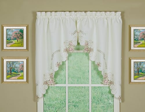 Today's Curtain Verona Reverse Embroidery Swag, 38", Ecru/Rose, 60"W X 38"L - color: Ecru/Rose, size: 38"W x 60"L (Pack of 1)