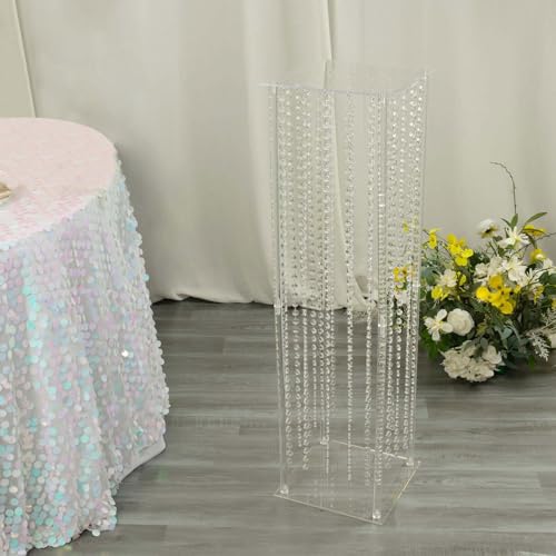 Efavormart 40" Heavy Duty Acrylic Flower Pedestal Vase with Hanging Crystal Beads, Clear Pillar Stand Wedding Table Centerpieces with Pre-Chained Garlands - 5mm Thick Plates - size: 11"W x 40"H