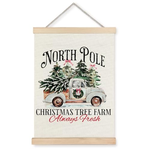 Exqcom Christmas Tree Farm Wall Decor, Farmhouse Rustic Christmas Wall Art Poster, Country Retro Xmas Truck Posters for Home Bedroom Living Room, 12x16 Inches - color: Christmas-Wall Decor-M