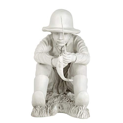 Design Toscano Gone Fishing Fisherman Boy Garden Statue, 17 Inch Tall, Cast Stone Resin, Two Tone Stone Finish - color: Gone Fishing Fisherman
