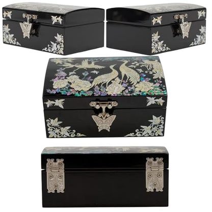 February Mountain Mother of Pearl Jewelry Box – Christmas, Birthday, Valentine’s Day & Mother’s Day Gift for Women, Wedding Keepsake, Elegant Holiday Stocking Stuffer (Cranes in Bloom) - color: Cranes in Bloom
