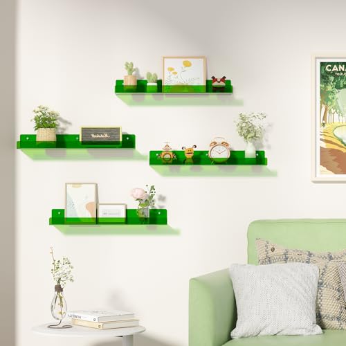 upsimples 4 Pcs 15" Acrylic Shelves for Wall Decor and Display, Green - color: Green