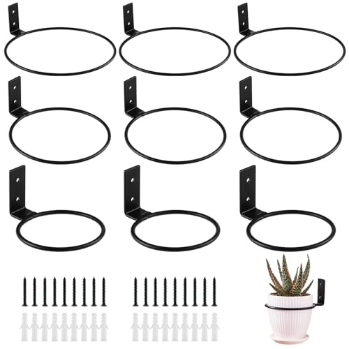9-Pack 4/6/8 Inch Flower Pot Holder Ring Wall Mounted Metal Flower Pot Hangers Wall Hanger Bracket Rings Black Planter Bracket for Home, Garden, Indoor Outdoor Pots - size: 4''/6''/8''