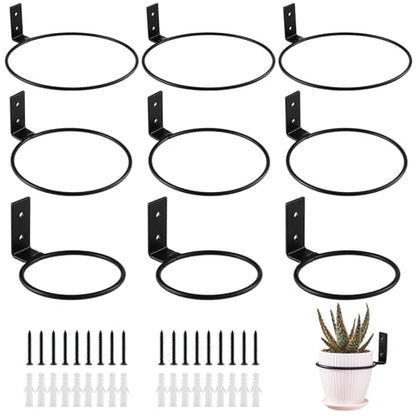 9-Pack 4/6/8 Inch Flower Pot Holder Ring Wall Mounted Metal Flower Pot Hangers Wall Hanger Bracket Rings Black Planter Bracket for Home, Garden, Indoor Outdoor Pots - size: 4''/6''/8''