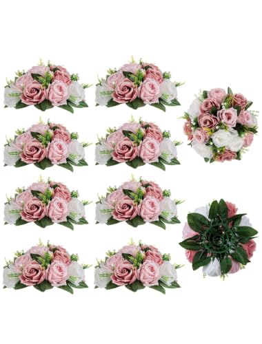 BLOSMON Dusty Pink Flower Centerpieces for Wedding: 10 Pcs, Faux Roses - color: Dusty Rose-3 Colors