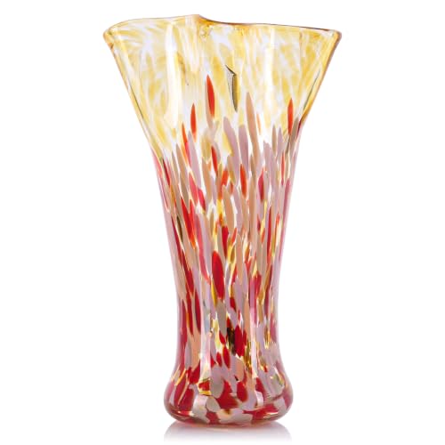 LCCCK 9.0" H Amber Red Glass Vases for Flower, Unique Hand Blown Glass Vase - color: Amber Red