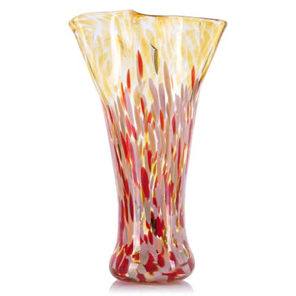 LCCCK 9.0" H Amber Red Glass Vases for Flower, Unique Hand Blown Glass Vase - color: Amber Red
