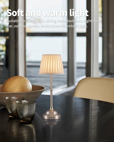 KDG Nickel Cordless LED Table Lamps Set of 2, Beige Fabric Shade Desk Lamps - color: Nickel + Beige Lampshade (2 Pack)