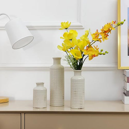 White Ceramic Vase Set of 3, Rustic Vase for Farmhouse Shelves Waterproof - color: 3pcs-crack White