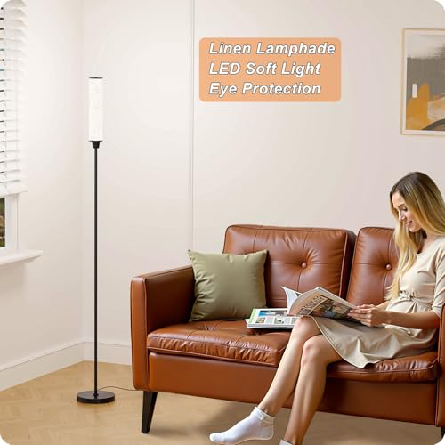 Nukanu Floor Lamp with Remote Control,Black,Linen lampshade - color: black+Beige linen