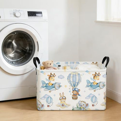 Rectangle Foldable Storage Basket Handles For Home, Airplane Animal - color: REC-Airplane Animal