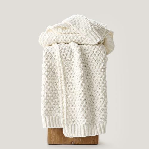 EVERGRACEHOME Chunky Chenille Knit Throw Blanket, 50 x 60, Bright White - color: Bright White, size: 50" X 60"