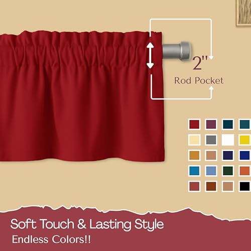 Native Fab 3 Pieces Window Curtain Tiers 26"x36" and Valance 54"x18" Set - Rod Pocket - Semi Sheer - Short Curtain for Kitchen, Bathroom, Living Room - Red - color: Red