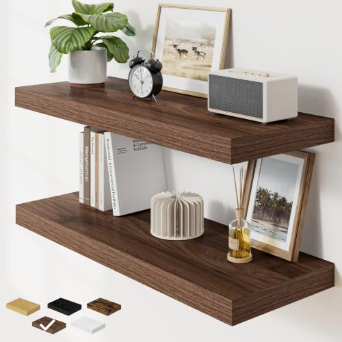 RICHFOCUS 36" Bathroom Floating Shelves for Wall 2Pack|Walnut - color: Walnut, size: 36"L x 11.6"D, Set of 2