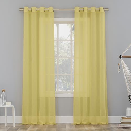 No. 918 Erica Crushed Sheer Voile Grommet Curtain Panel - color: Yellow, size: 51"W x 84"L (Pack of 1)