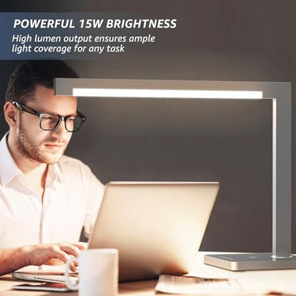 Aluminum LED Desk Lamp with Charging Station, 15W Table Lamp Work - color: Silver