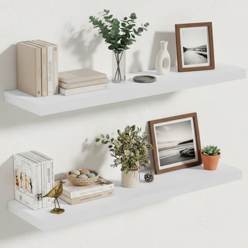Vivelove 10 Inch Deep Floating Shelves 30x10” Set of 2, White - color: White, size: 30”wx10.2”dx1.5”h