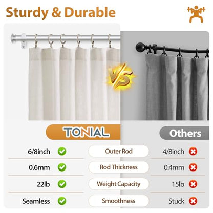 TONIAL Curtain Rods for Windows, 32 to 115 Inch, Silver, Single Drapery Rod - color: Silver, size: 32-115"