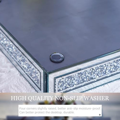 Crush Diamond Mirror Perfume Tray, Silver Glass Mirror Trays for Vanity - color: Clear,rectangular