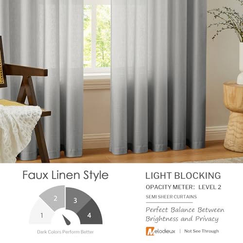 Melodieux Gray Semi Sheer Curtains 63 Inch Length for Living Room, Linen Rustic Bedroom Privacy Window Grommet Sheer Drapes, 52 by 63 Inch, 2 Panels - color: Grey, size: 52"W x 63"L (Pack of 2)