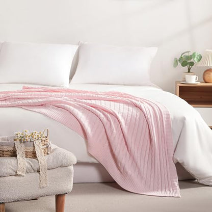 NTBAY Cotton Oversized Cable Knit Throw Blanket, 60 x 80, Baby Pink - color: Baby Pink, size: Twin(60"x80")