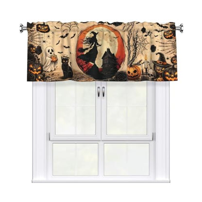 Halloween Witch Valances for Windows Rod Pocket Curtain Valance 1 Panel Short Curtains for Kitchen Bathroom Living Room Bedroom Window Treatments - color: Halloween Witch