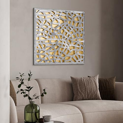 Empire Art Direct Gold Enigma Polished Steel Sculpture Abstract Wall Art with Gold Leaf,Ready to Hang,Living Room, Bedroom ＆ Office (PSL-19308-3232) - color: Gold Enigma, size: 32"L x 32"W