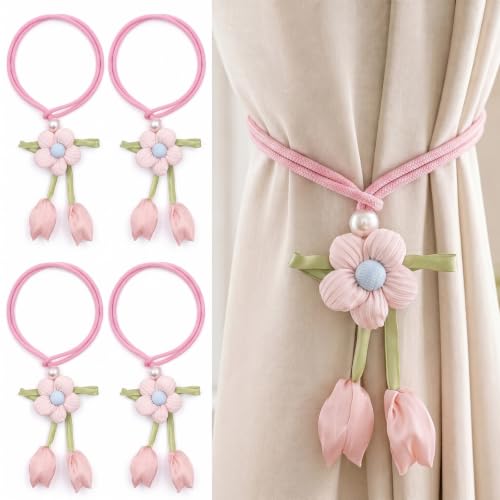 Floral Curtain Tiebacks, 4 Pack Adjustable Curtain Holdbacks, Blush Pink - color: Blush Pink