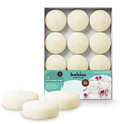 BOLSIUS Ivory Floating Candles 3 inch - 12 Pack Water Candles - Premium European Quality - 8 Hour Clean Burning - No Palm Oil - 0% Animal Fat - Cotton Wick - Centerpiece Decor, Romantic Wedding Events - size: 3 Inch, style: 1 Pack