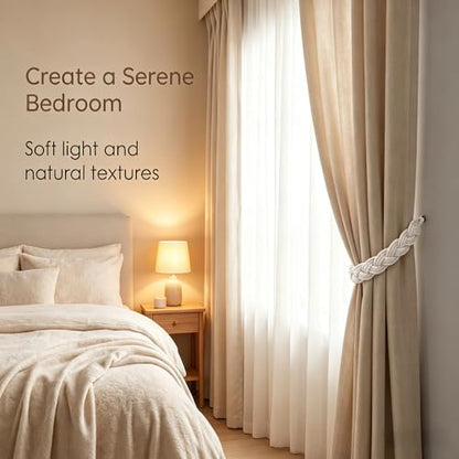 Home Queen Hand Braided Curtain Tiebacks, Buckle Holdback Drapery Curtain Tie Back, 4 Rope Cotton Belt Curtain Tie with 4 Metal Hooks, Off White - color: Off White, size: 4PC